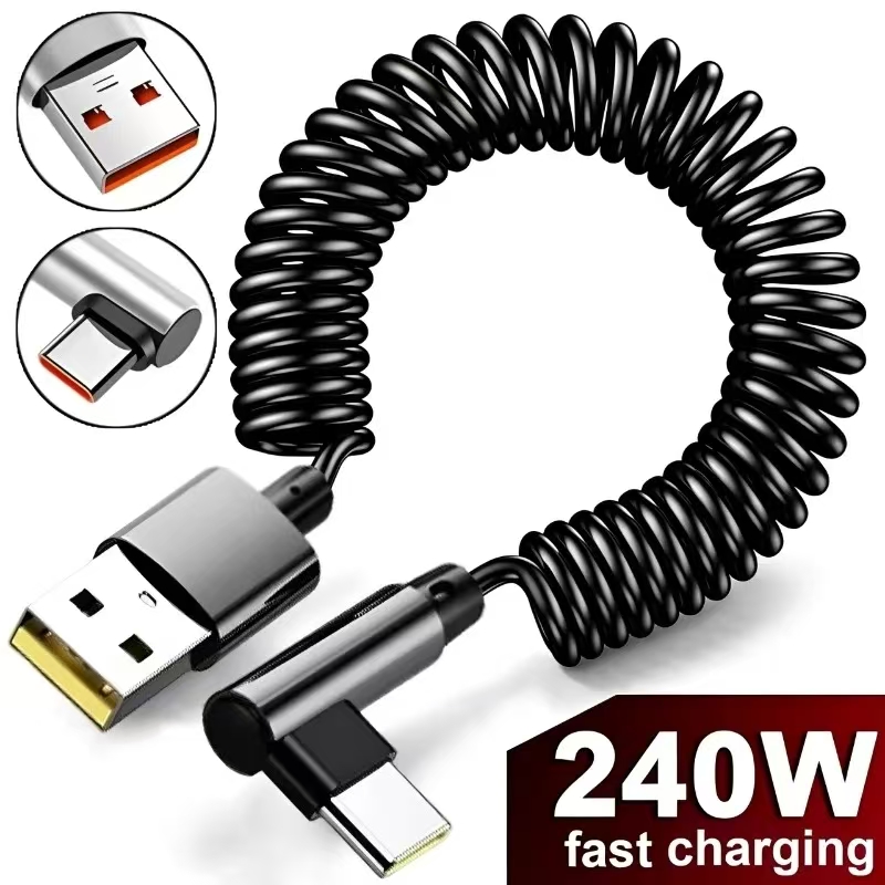 Coiled Usb Cable - 120W snellaadkabel met spiraalvormige USB-C-aansluiting, 90