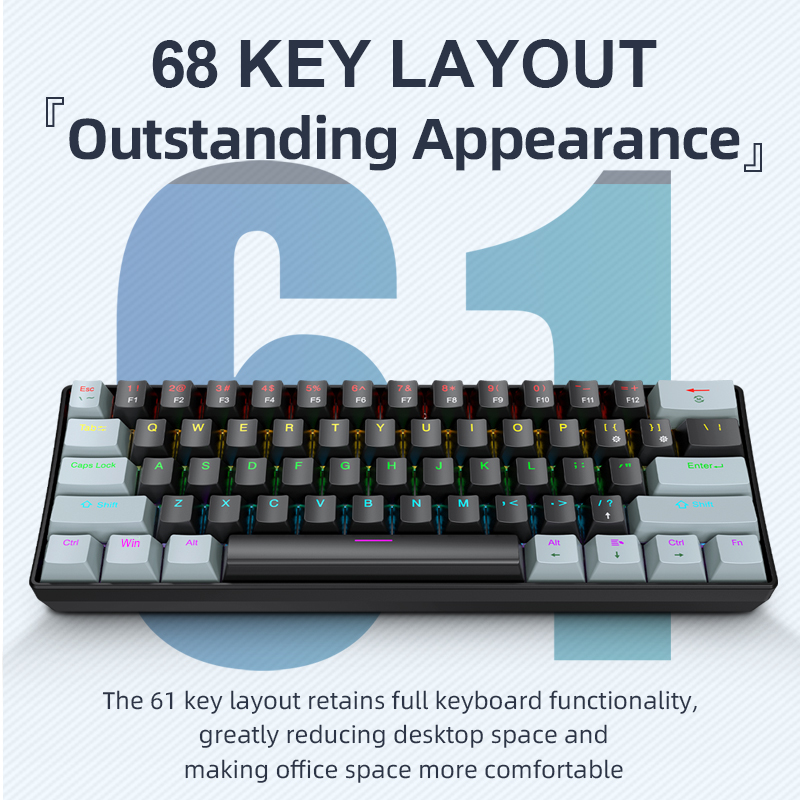 Gaming Keyboard Mini - APAYADO K61 Mini mechanisch toetsenbord, bedraad,