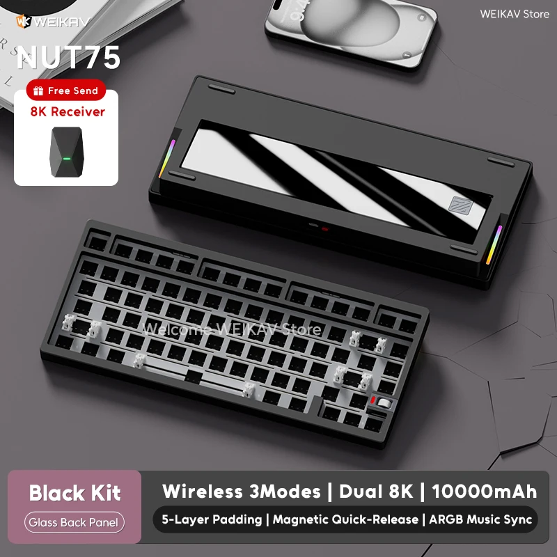 Gaming Keyboard Ergo - WEIKAV NUT75 Aluminiumlegering Draadloos Mechanisch Toetsenbord