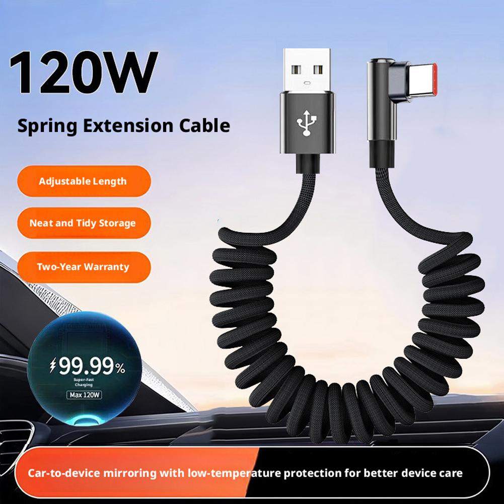120W snellaadkabel met spiraal - Coiled Usb Cable recensie en prijs