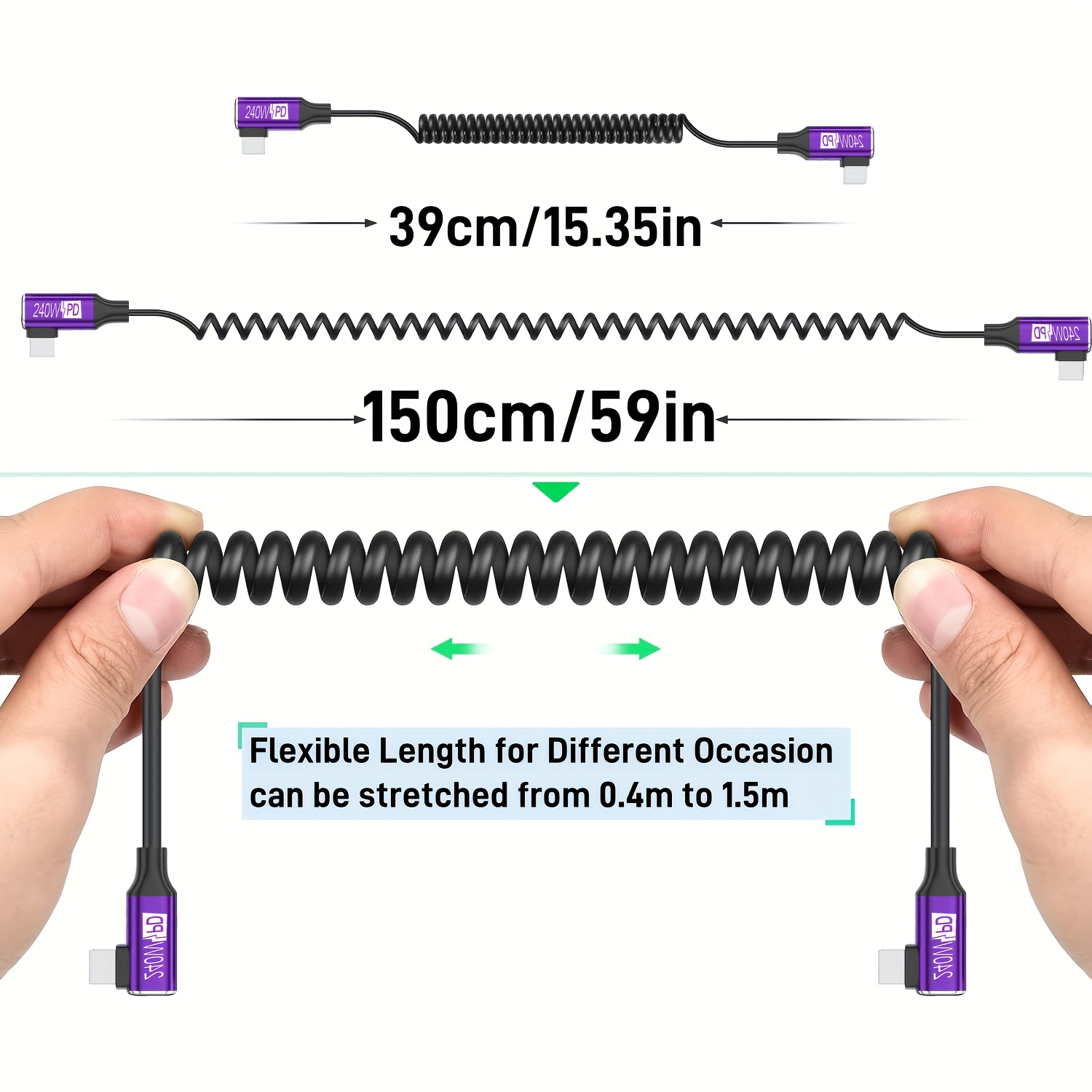 240W PD Opgerolde veer-type-C- - Coiled Usb Cable recensie en prijs